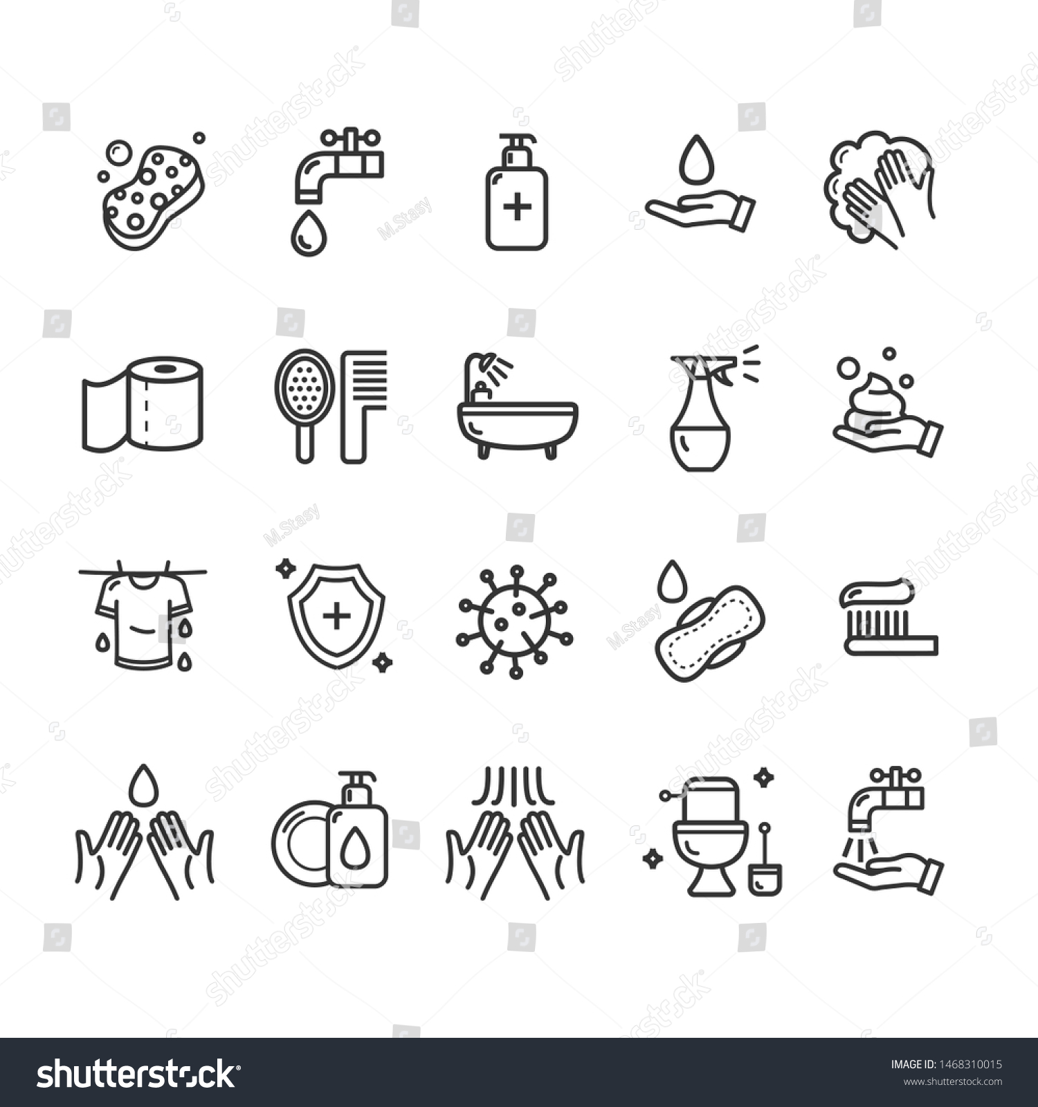 Hygiene Signs Black Thin Line Icon Stock Illustration 1468310015 ...