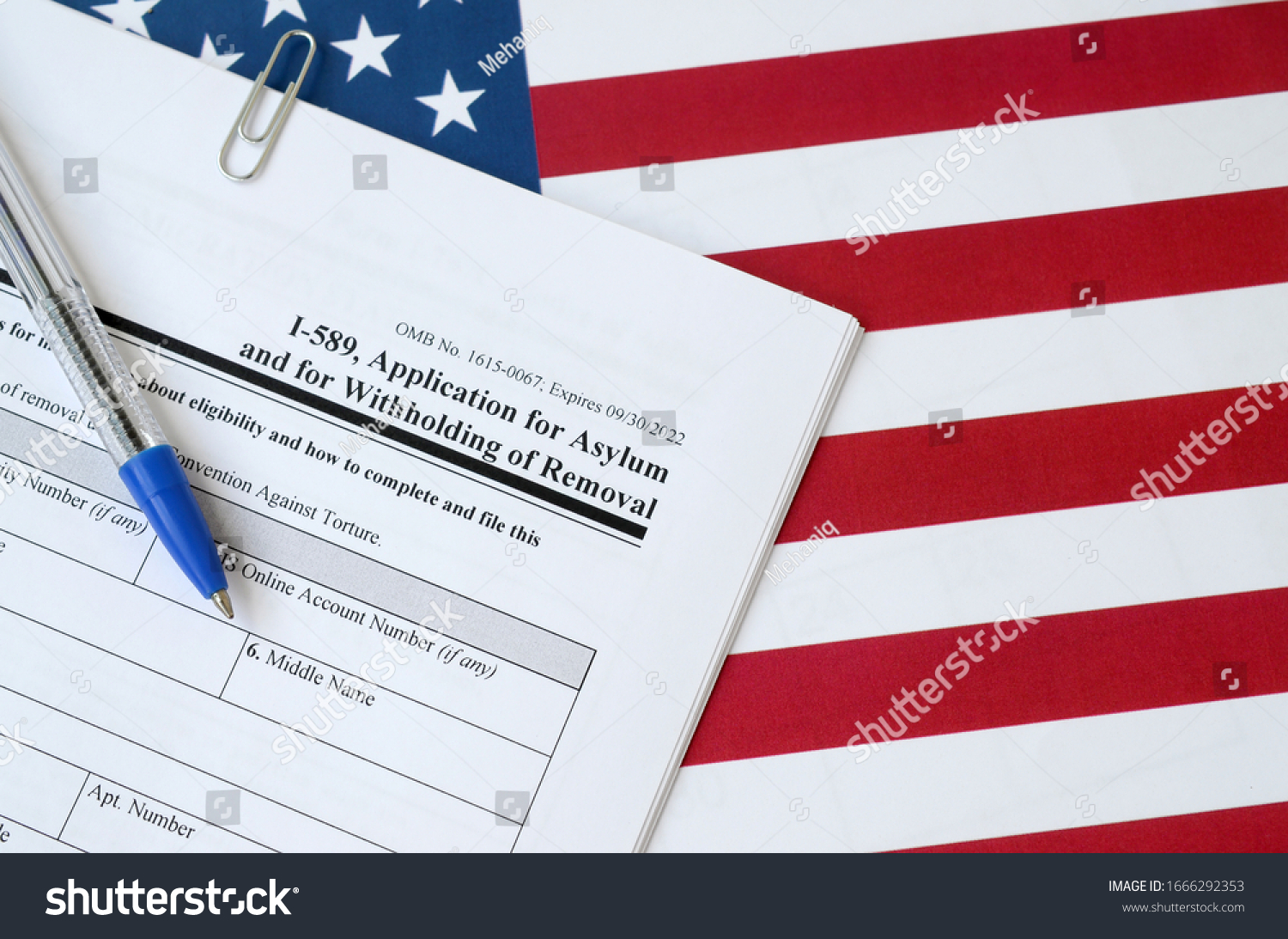 I589 Application Asylum Withholding Removal Blank Stock Photo (Edit Now