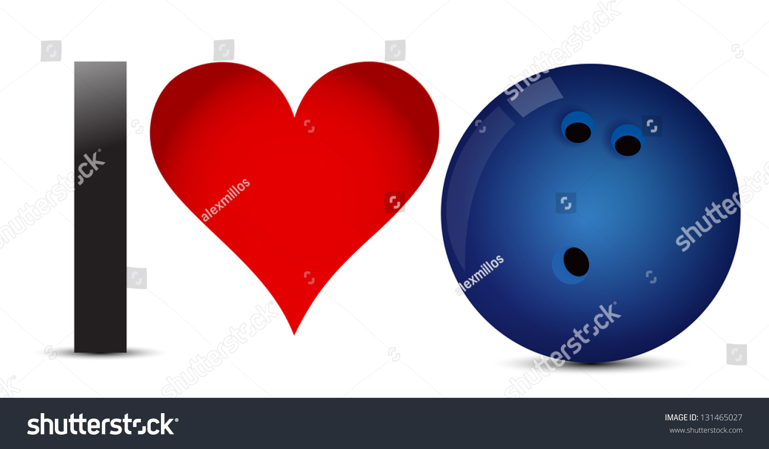 I Love Bowling, Heart With Bowling Ball Inside Illustration Design ...