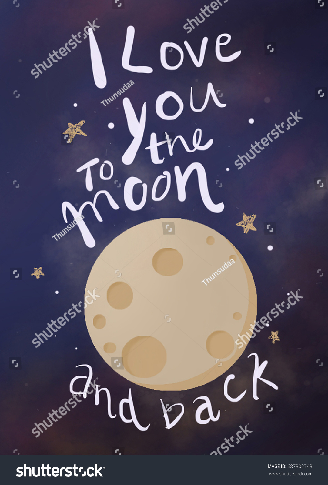 Love You Moon Back Poster Digital Stock Illustration