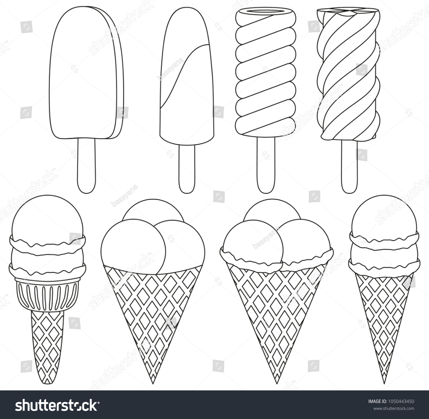 Ice Cream Cone Black White Icon Stock Illustration 1050443450 ...