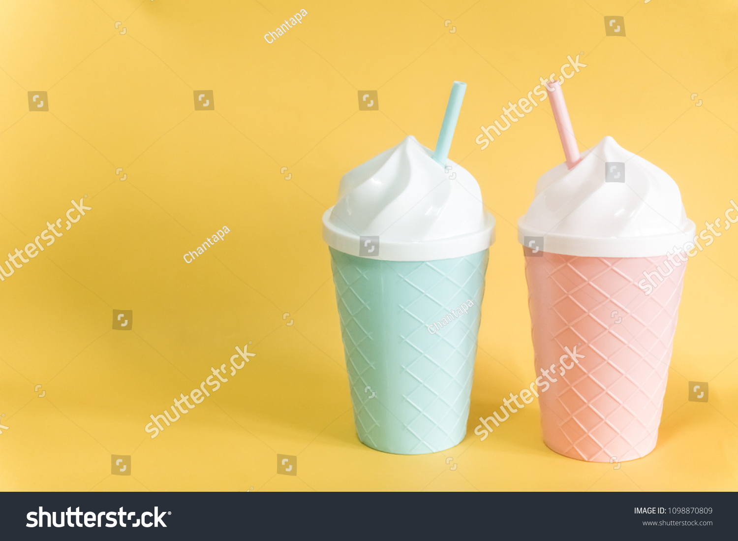 Download Ice Cream Shape Cups On Yellow Objects Stock Image 1098870809 Yellowimages Mockups