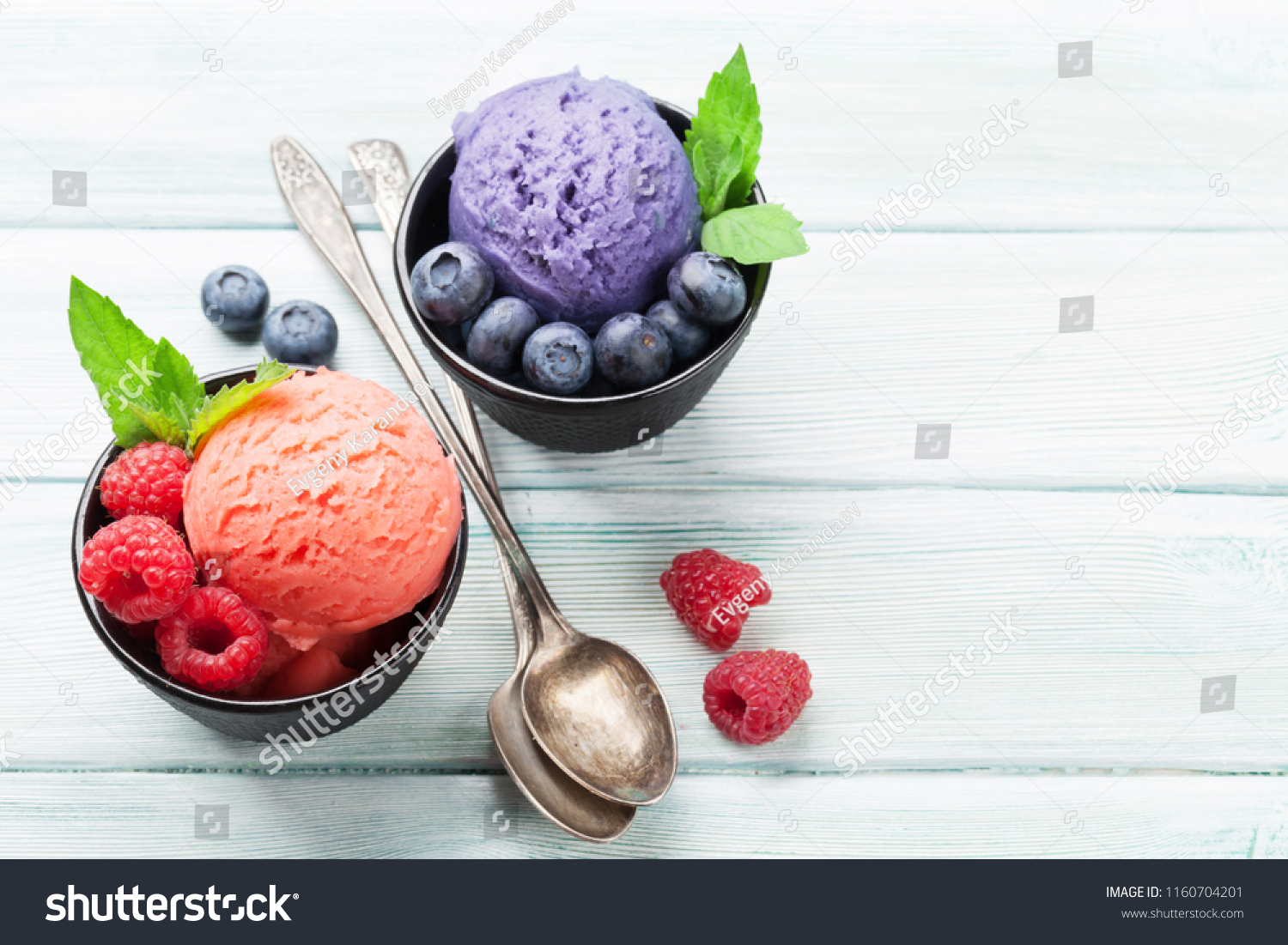  Light Blue Dual Curve Template Design Featuring Ice Cream with Raspberry and Blueberry Top View