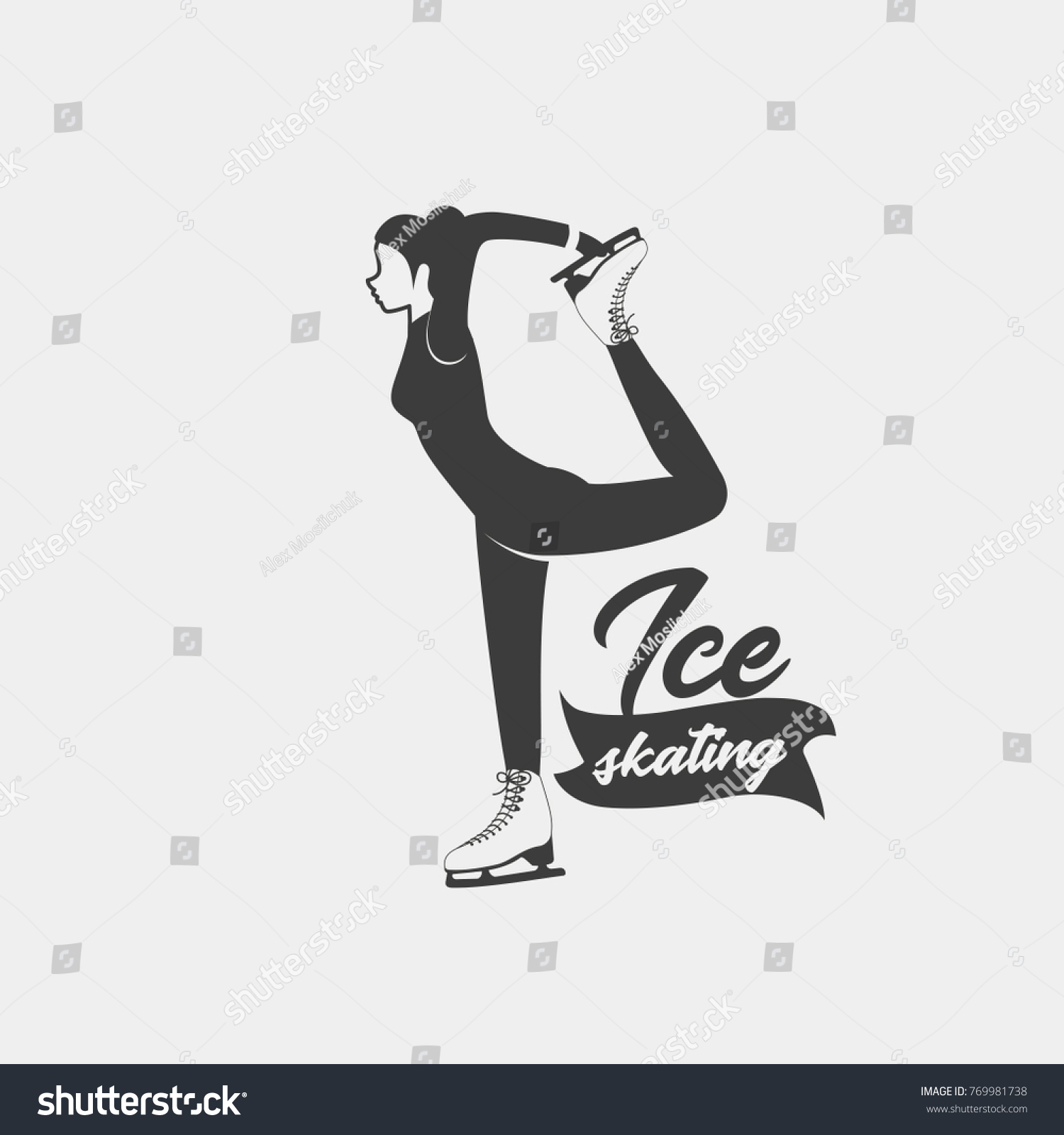 ice skating badge template monochrome symbol stock illustration