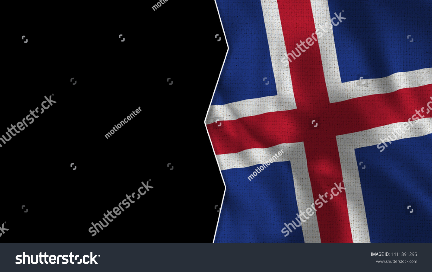 Iceland Half Flag Black Wall 3d Stock Illustration 1411891295