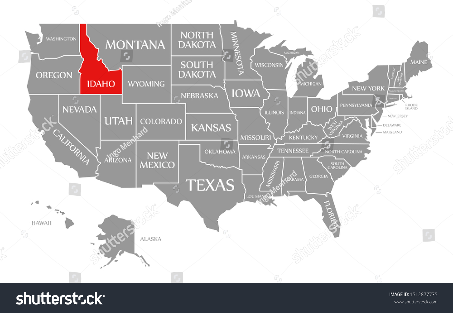 Idaho Red Highlighted Map United States Stock Illustration 1512877775 Stock Photo Idaho Red Highlighted In Map Of The United States Of America 1512877775