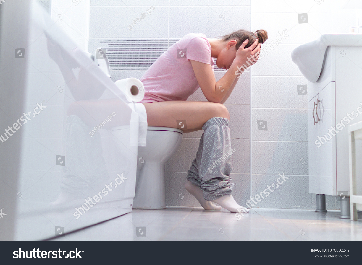 Ill Unwell Woman Suffering Diarrhea Constipation Stock Photo 1376802242 