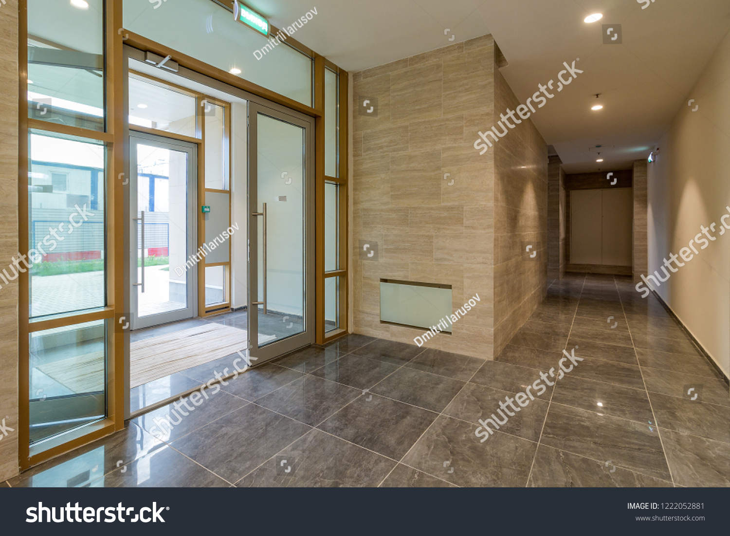 Illuminated Corridor Modern Residential Building Entrance Stock