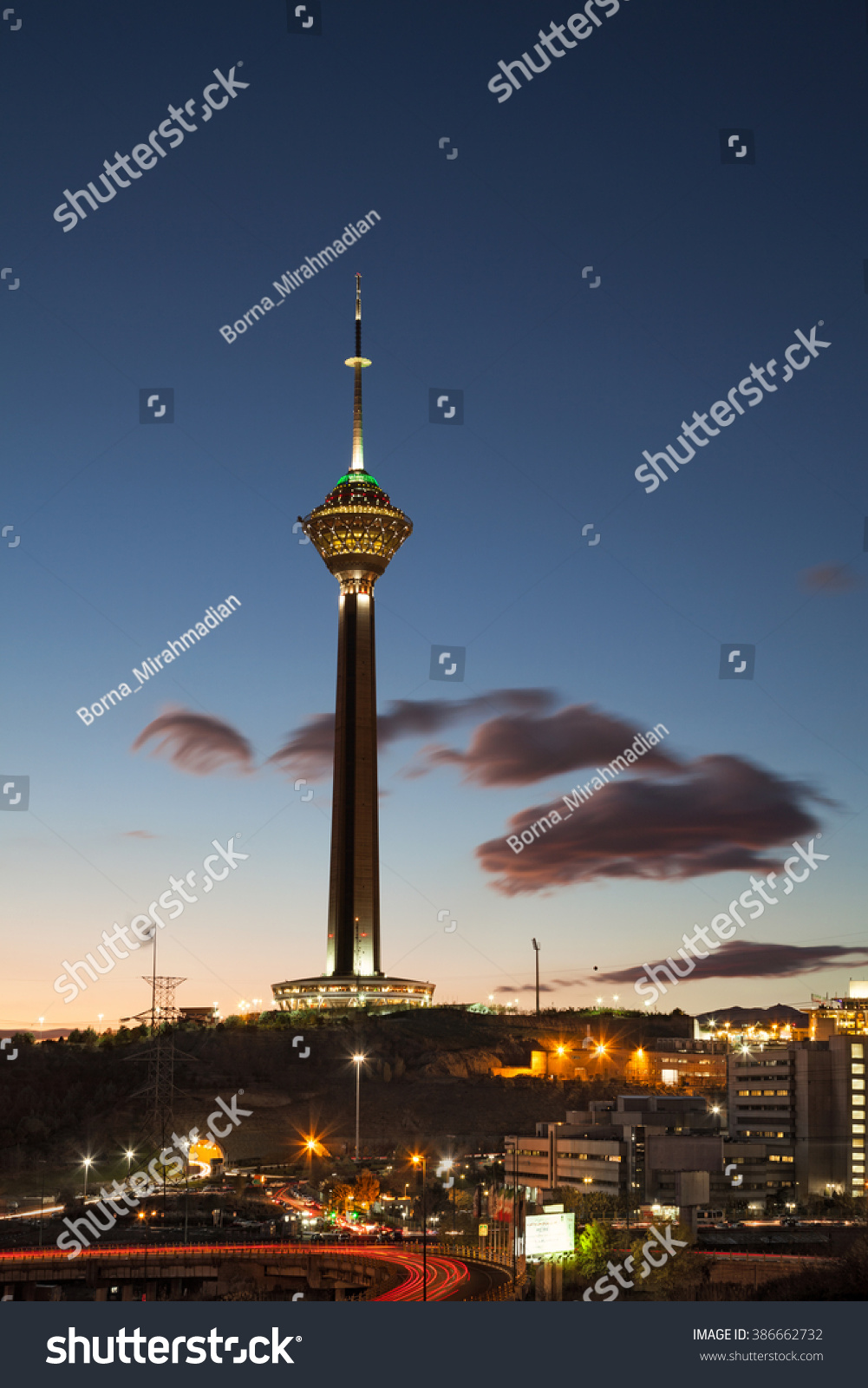 Illuminated Milad Tower Skyline Tehran Dusk Stock Photo (Edit Now ...