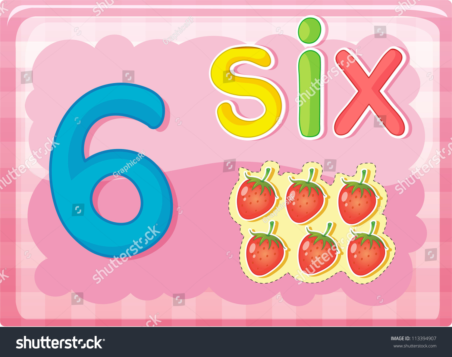 Illustrated Flash Card Showing Number 6 Stock Illustration 113394907 ...