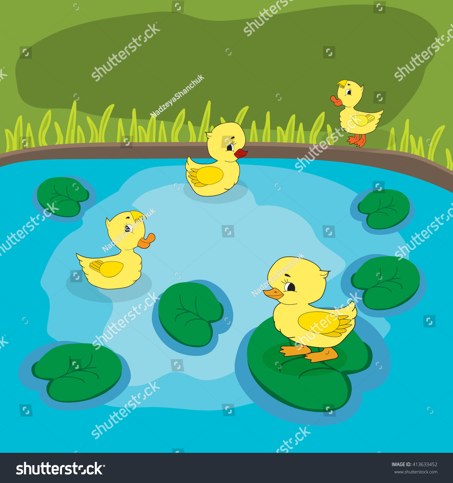 Illustration Ducklings Pond Stock Illustration 413633452 - Shutterstock