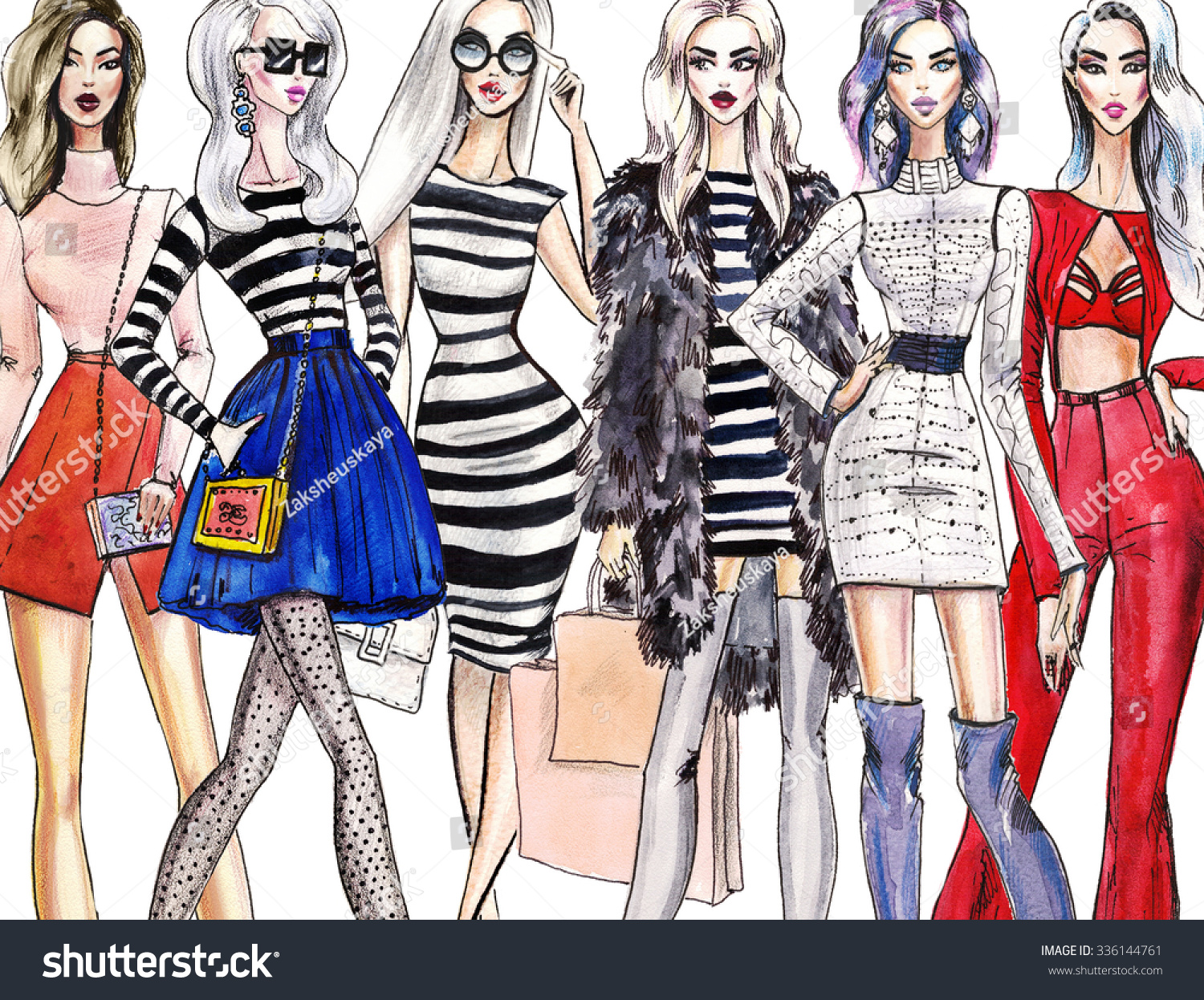 Illustration Fashionable Girls Shopping Fashion Illustration Stock ...