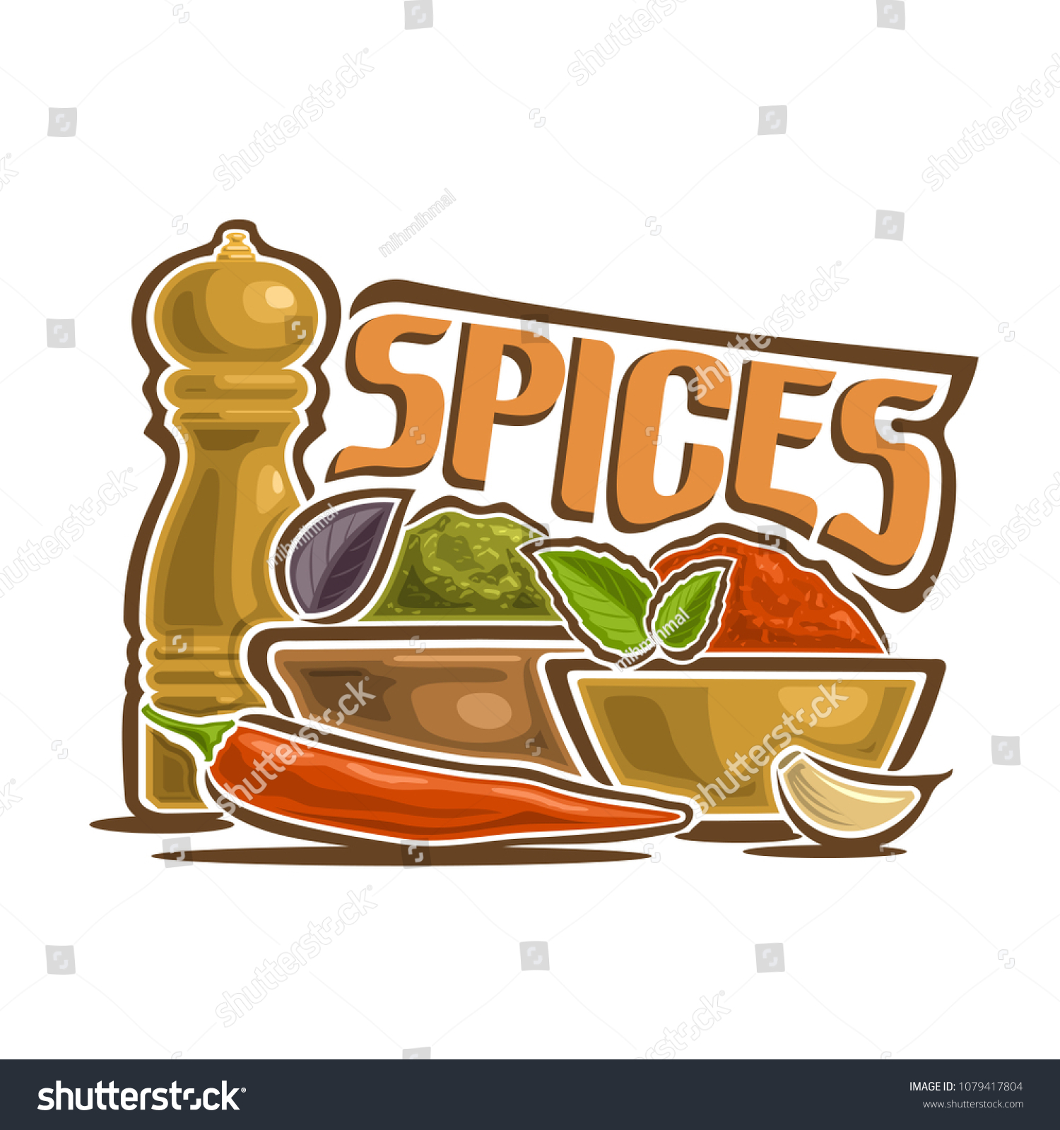 Download Illustration Logo Spices Still Life Mills Stock Illustration 1079417804 PSD Mockup Templates