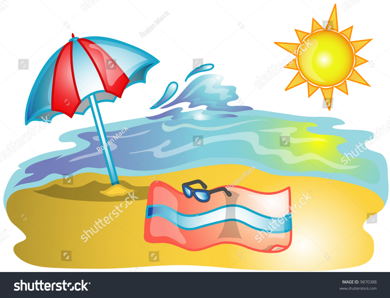 Illustration Beach Towel Umbrella Stock Illustration 9870388 - Shutterstock