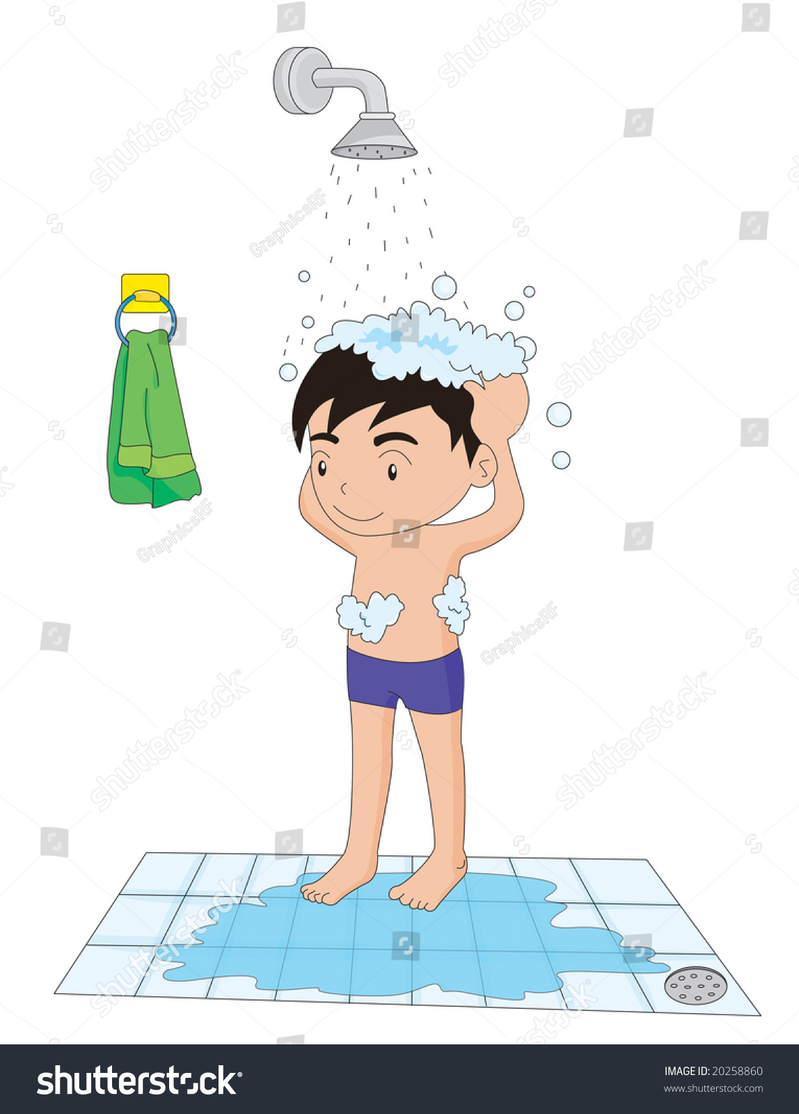 Illustration Of A Boy Taking A Shower Washing Hair - 20258860 ...