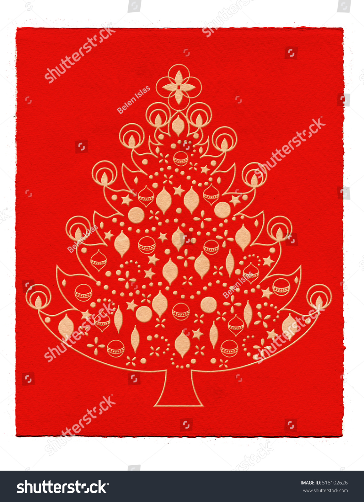 Illustration Christmas Tree On Red Paper Stock Illustration