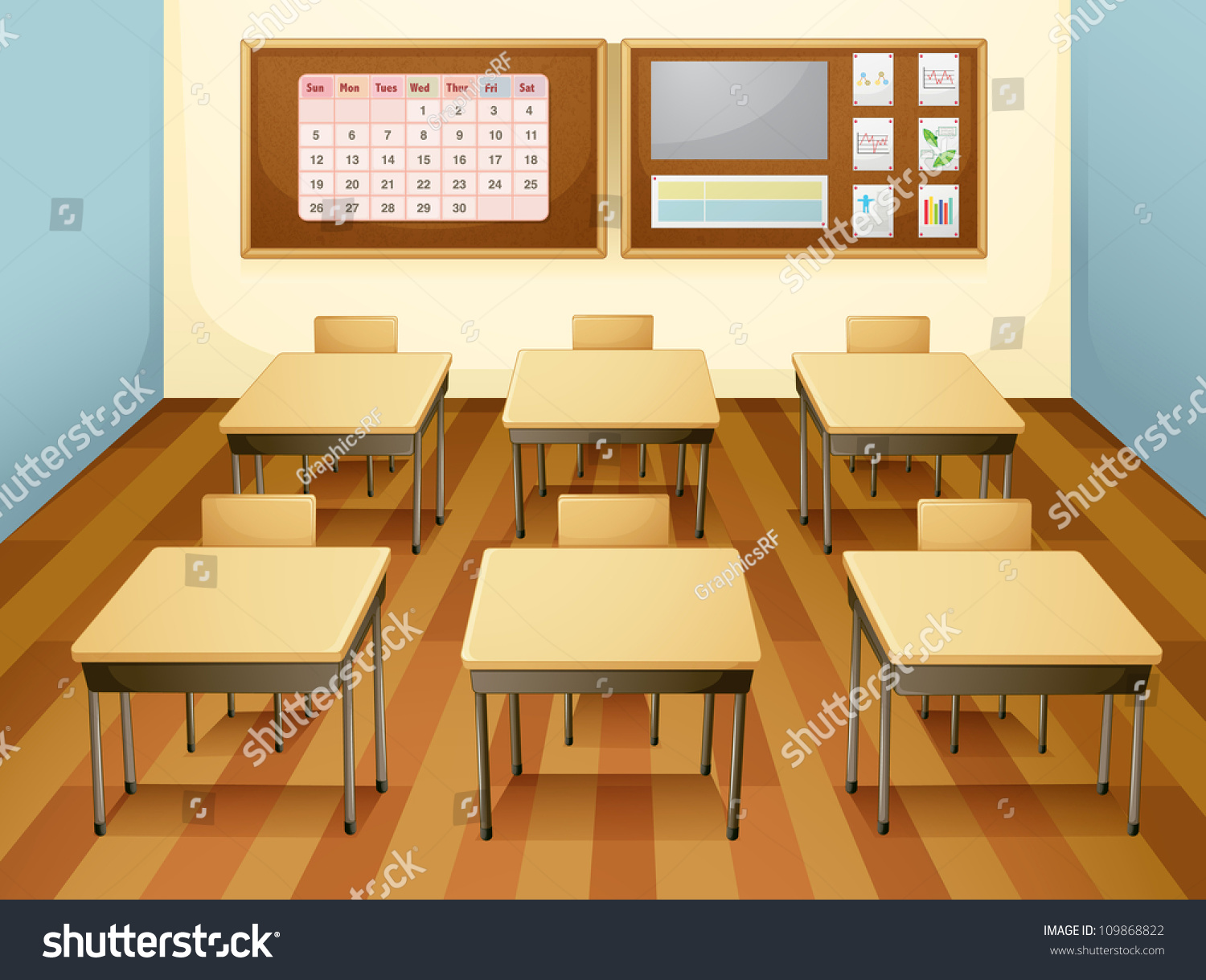 Illustration Classroom Table Chairs Stock Illustration 109868822