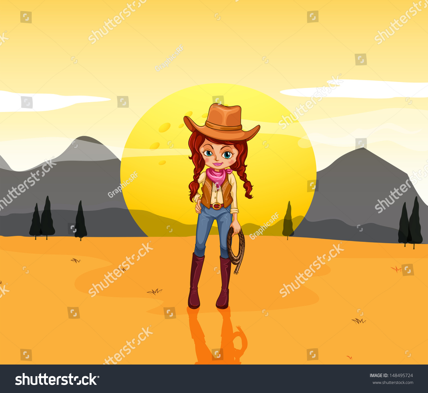 Illustration Of A Cowgirl At The Desert - 148495724 : Shutterstock