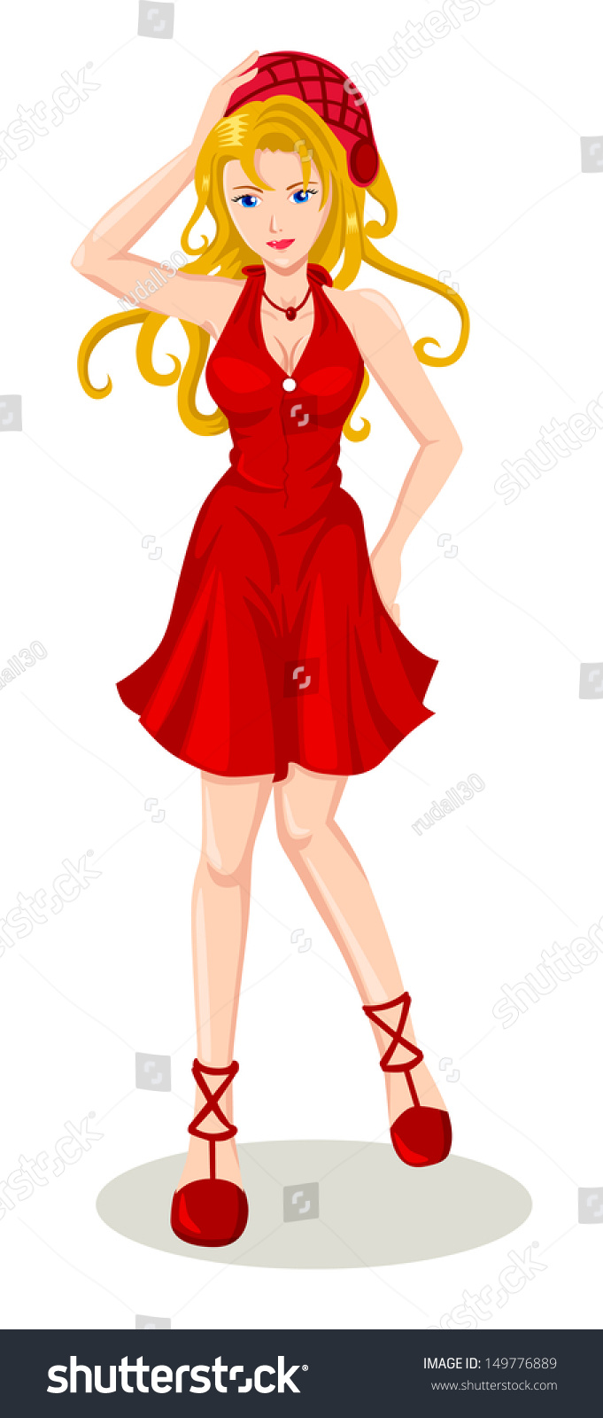 Illustration Of A Girl In Red Dress - 149776889 : Shutterstock