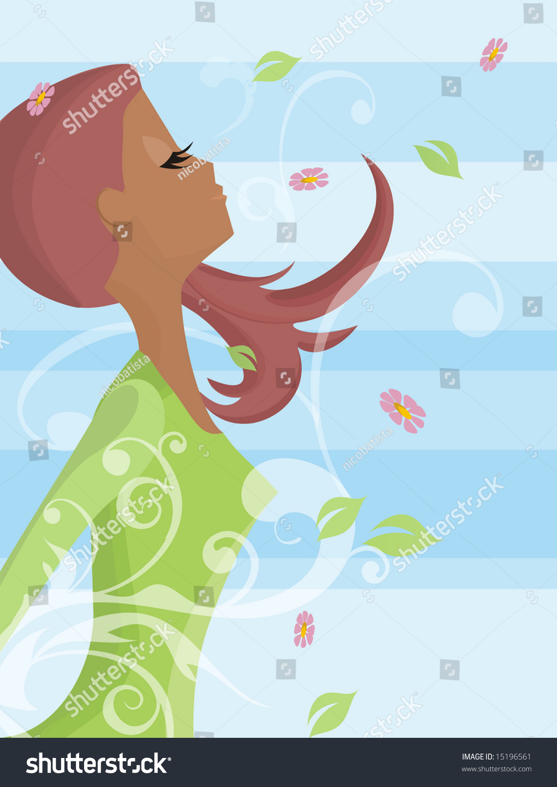 Illustration Of A Happy Woman Breathing In The Springs Wind - 15196561 ...