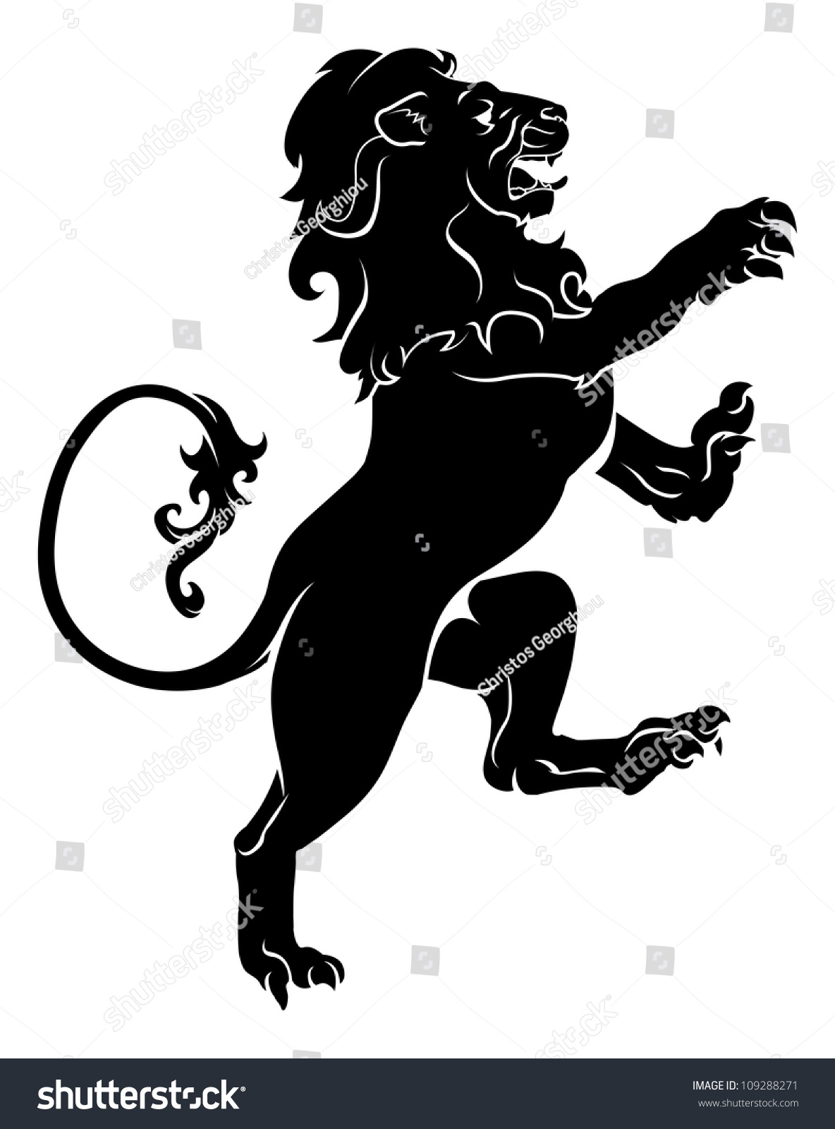 Illustration Heraldic Rampant Lion On Hind Stock Illustration 109288271 ...