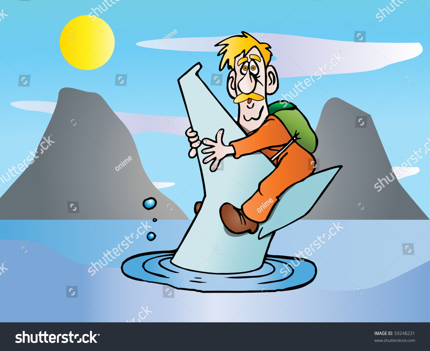 Illustration Of A Man Drowning Reaching Out For Help On Nature ...