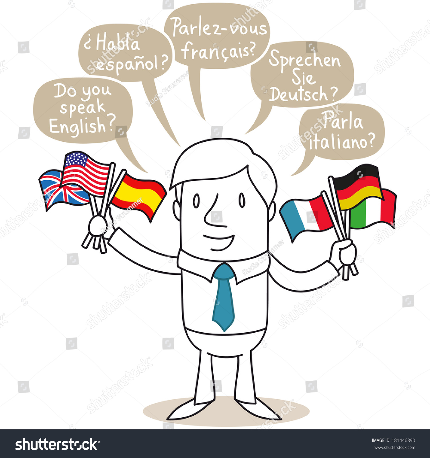 Illustration Monochrome Cartoon Character Polyglot Businessman Stock Illustration