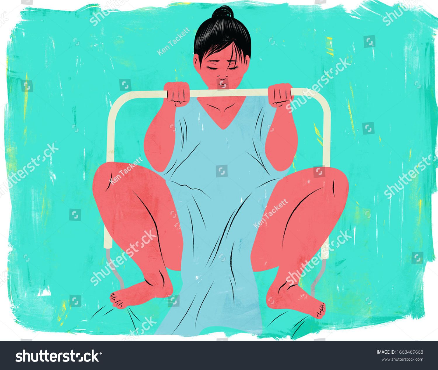 Illustration Mother Giving Birth Using Squat Stock Illustration 1663469668 