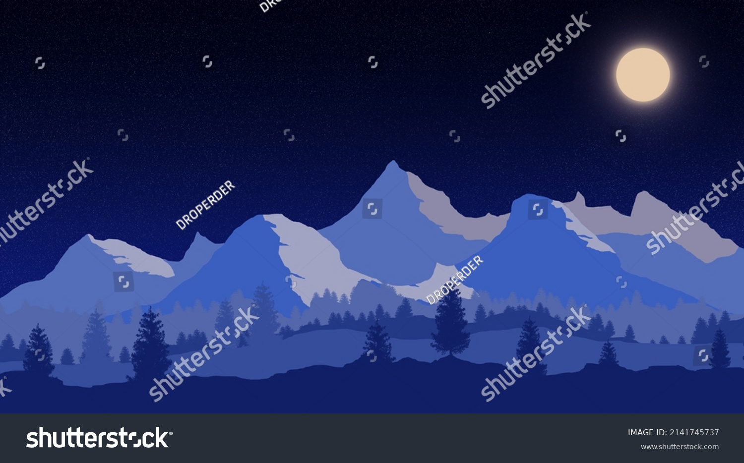 Illustration Night Mountain Landscape Moon On Stock Illustration 2141745737