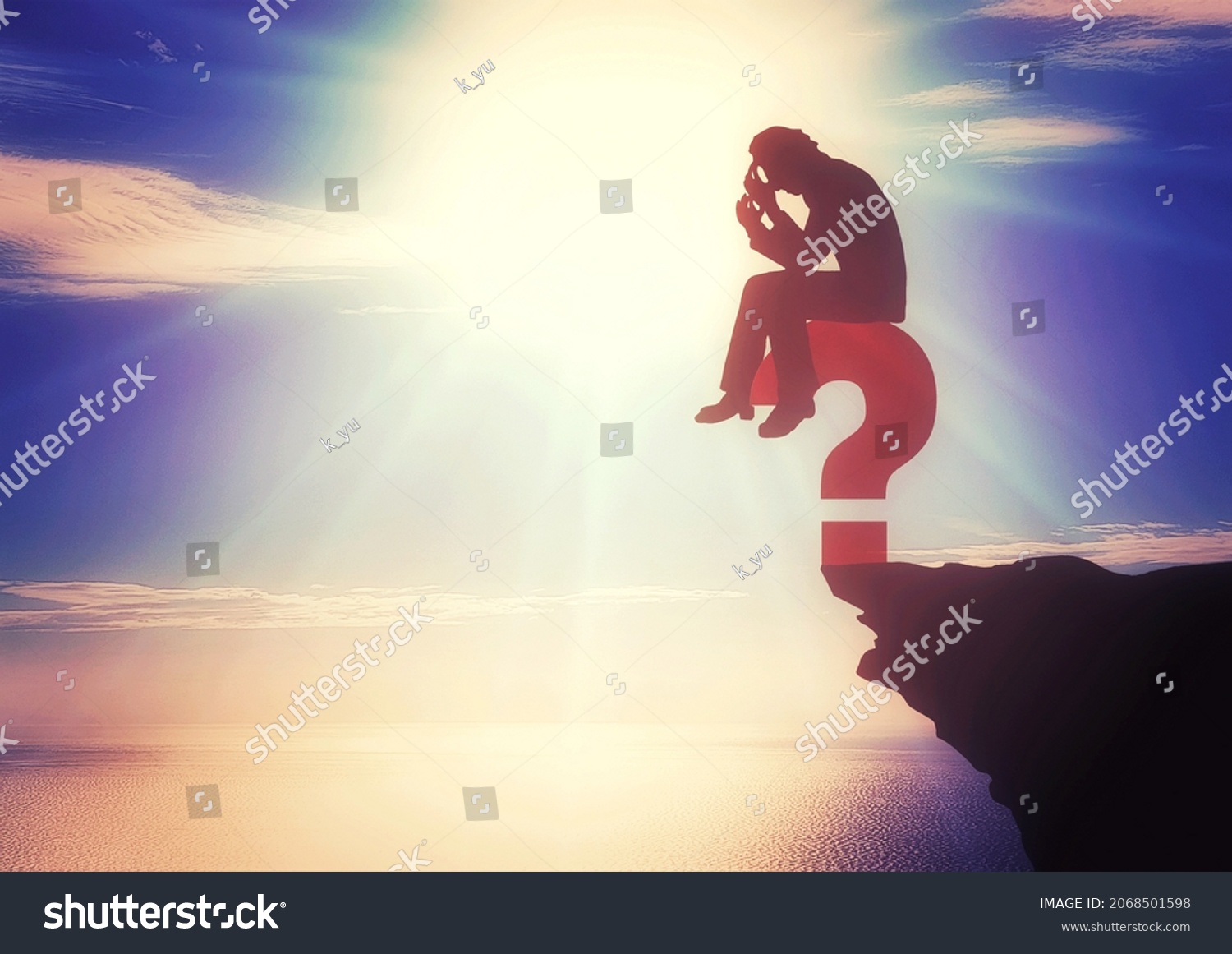 Illustration Person Sitting On Question Mark Stock Illustration