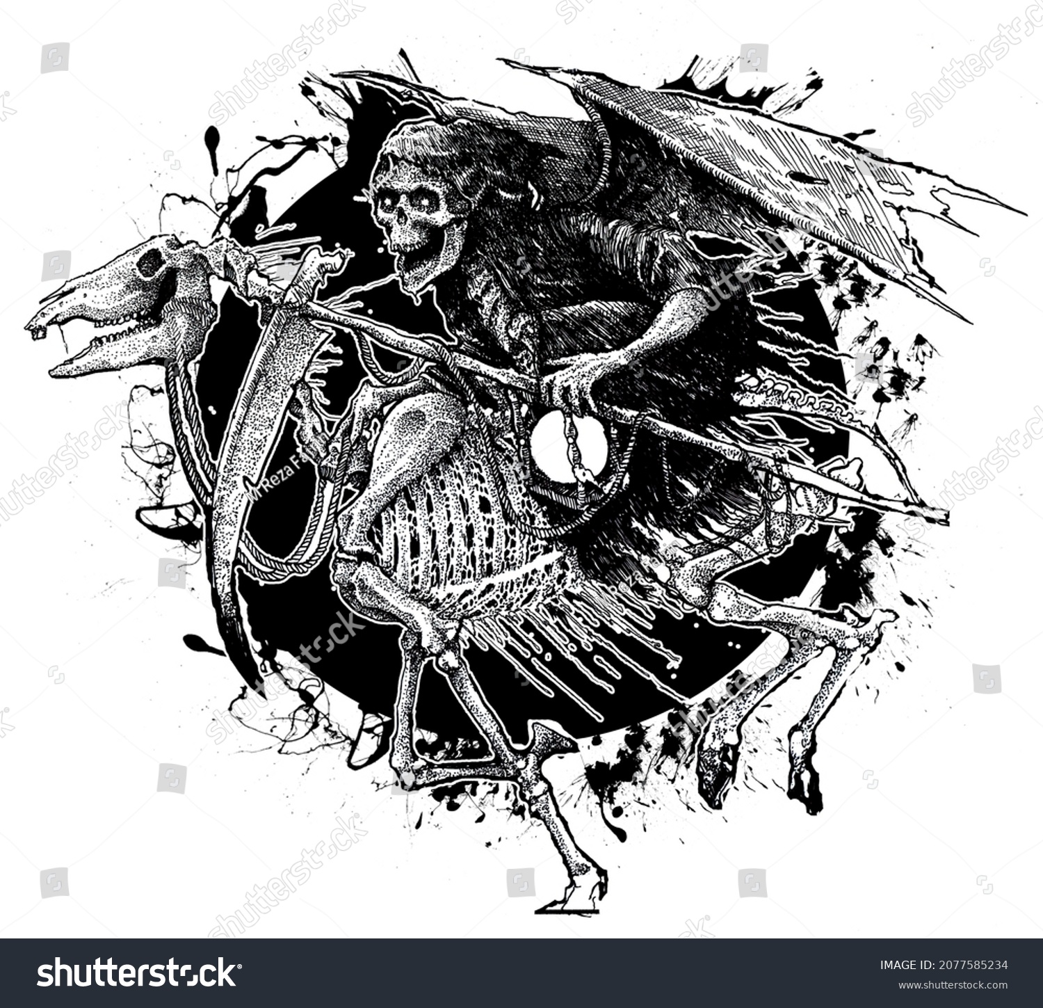 Illustration Skull Riding Skull Horse Drawn Stock Illustration ...