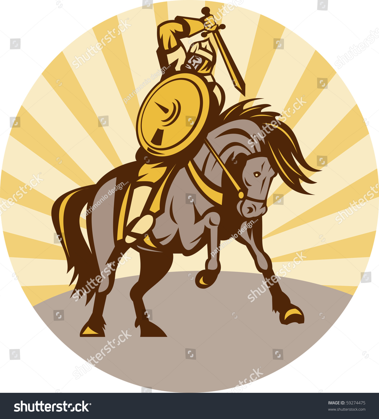 Illustration Warrior Shield Sword On Horse Stock Illustration 59274475 ...