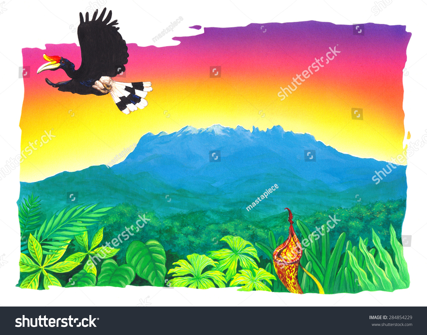 Illustration Beautiful Mount Kinabalu Sabah Stock Illustration 284854229