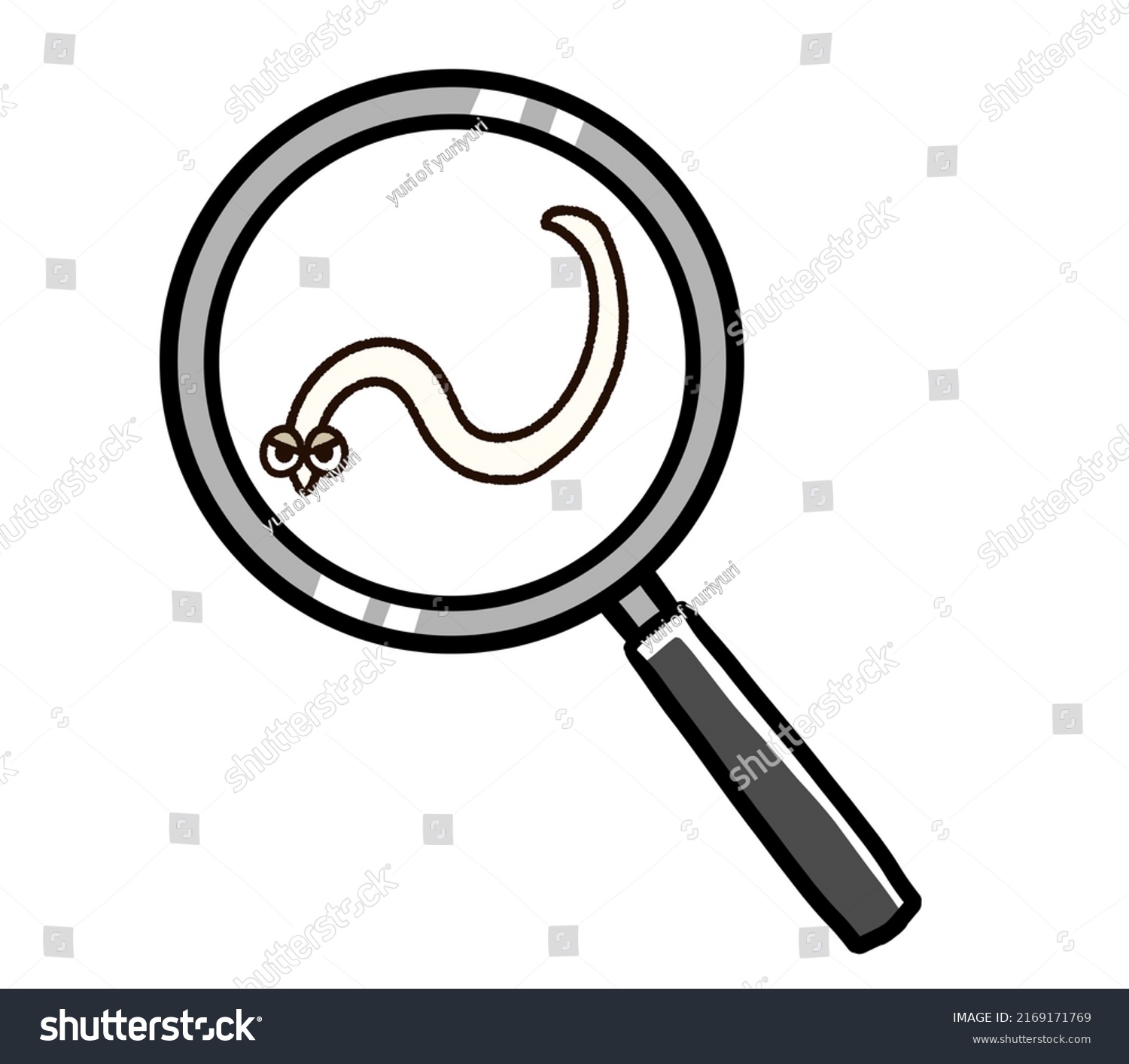 Illustration Cute Anisakis Parasite Magnifying Glass Stock Illustration ...