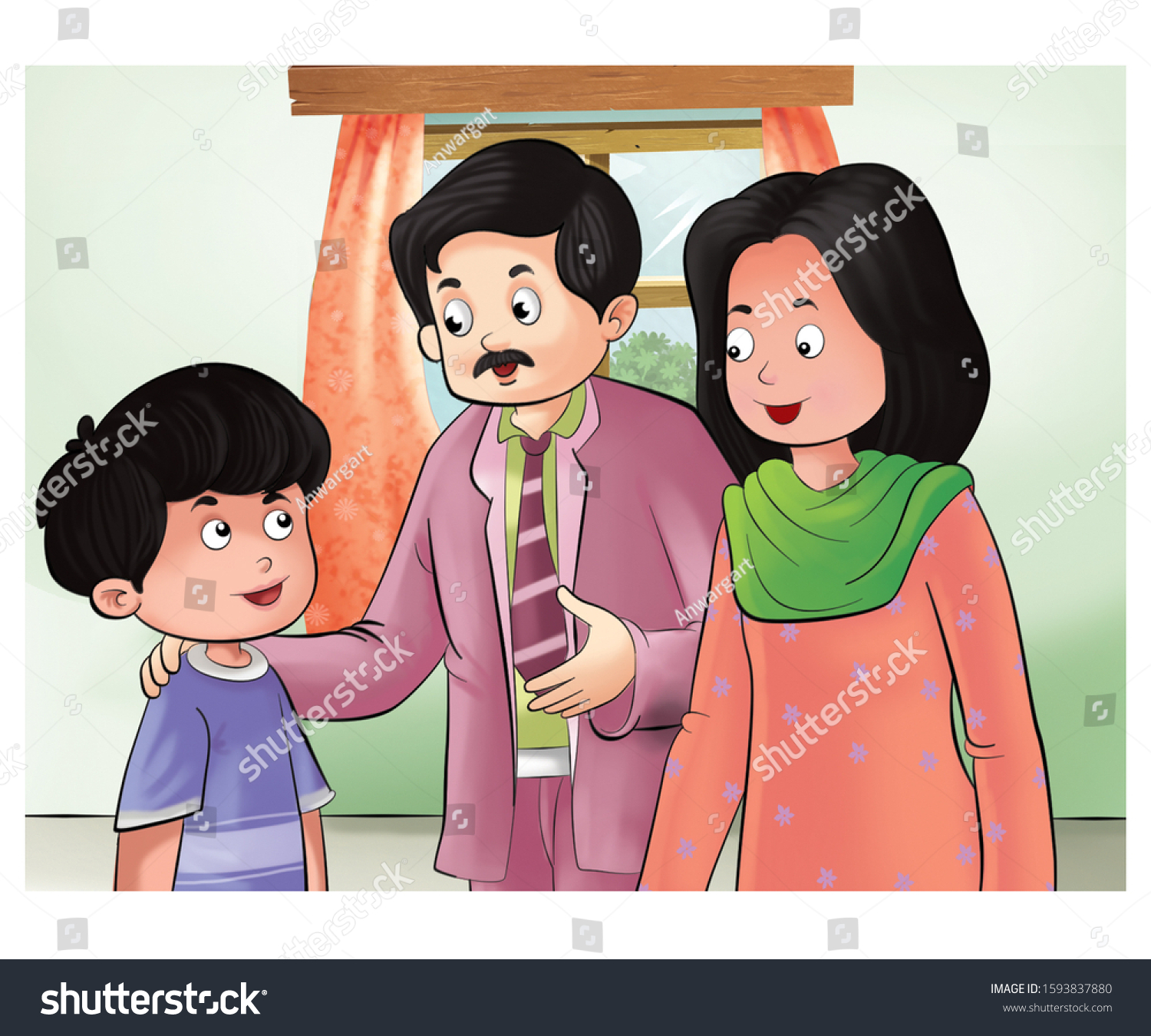 Illustration Father Mother Talking Child Stock Illustration