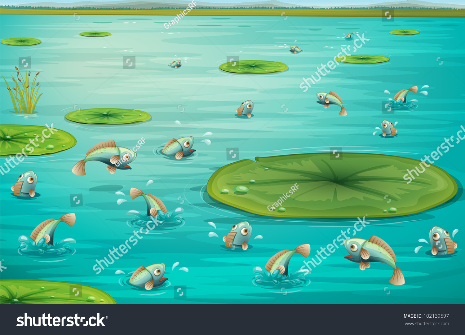 Illustration Fish Jumping Pond Eps Vector: Hình Minh Họa Có Sẵn ...