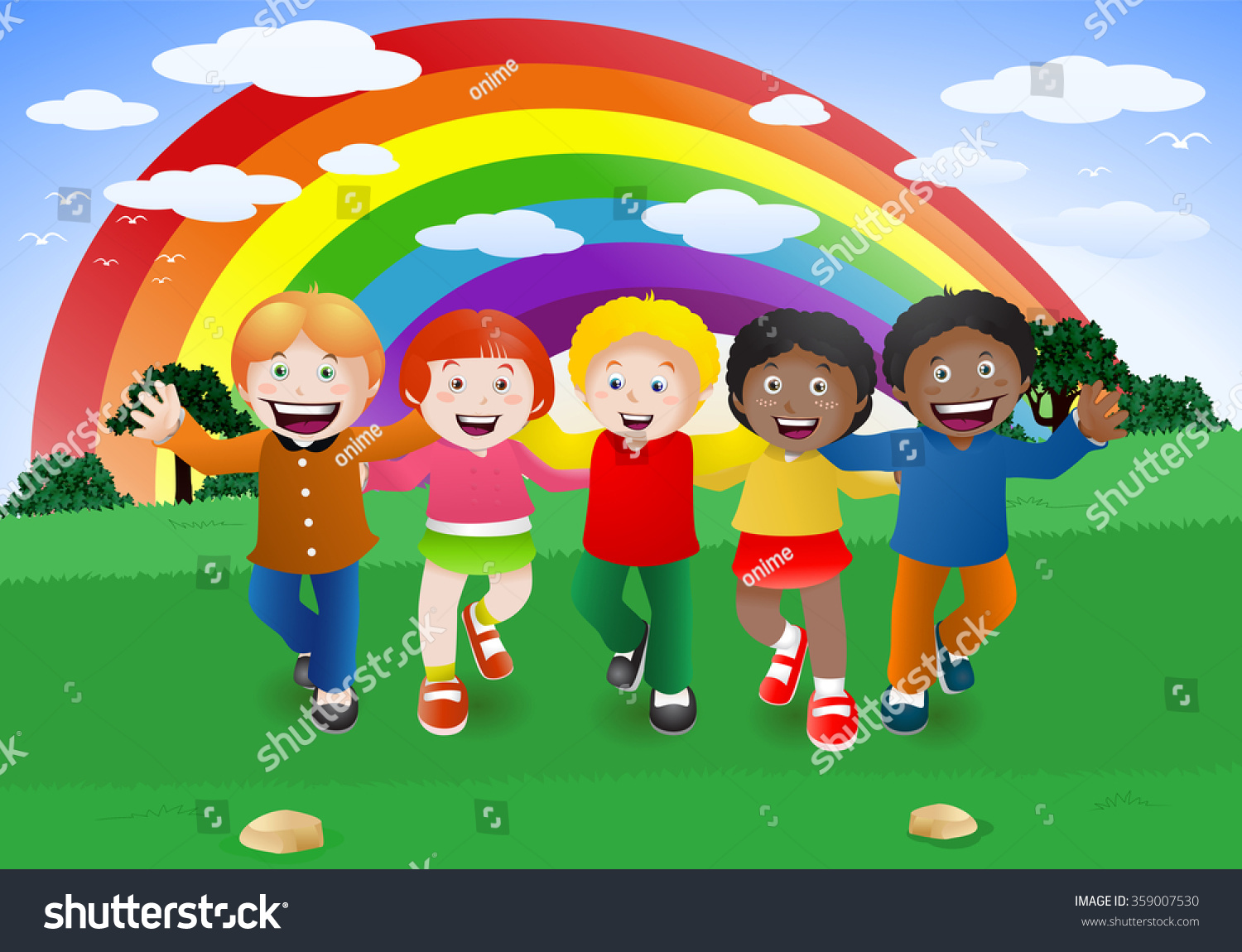 Illustration Of Five Multicultural Children Holding Hands, Symbolizing ...