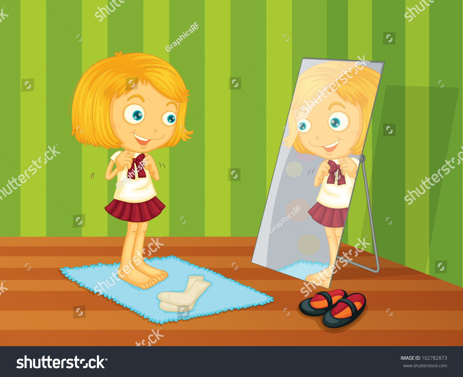 Illustration Of Girl Looking Into Mirror - Eps Vector Format Also ...