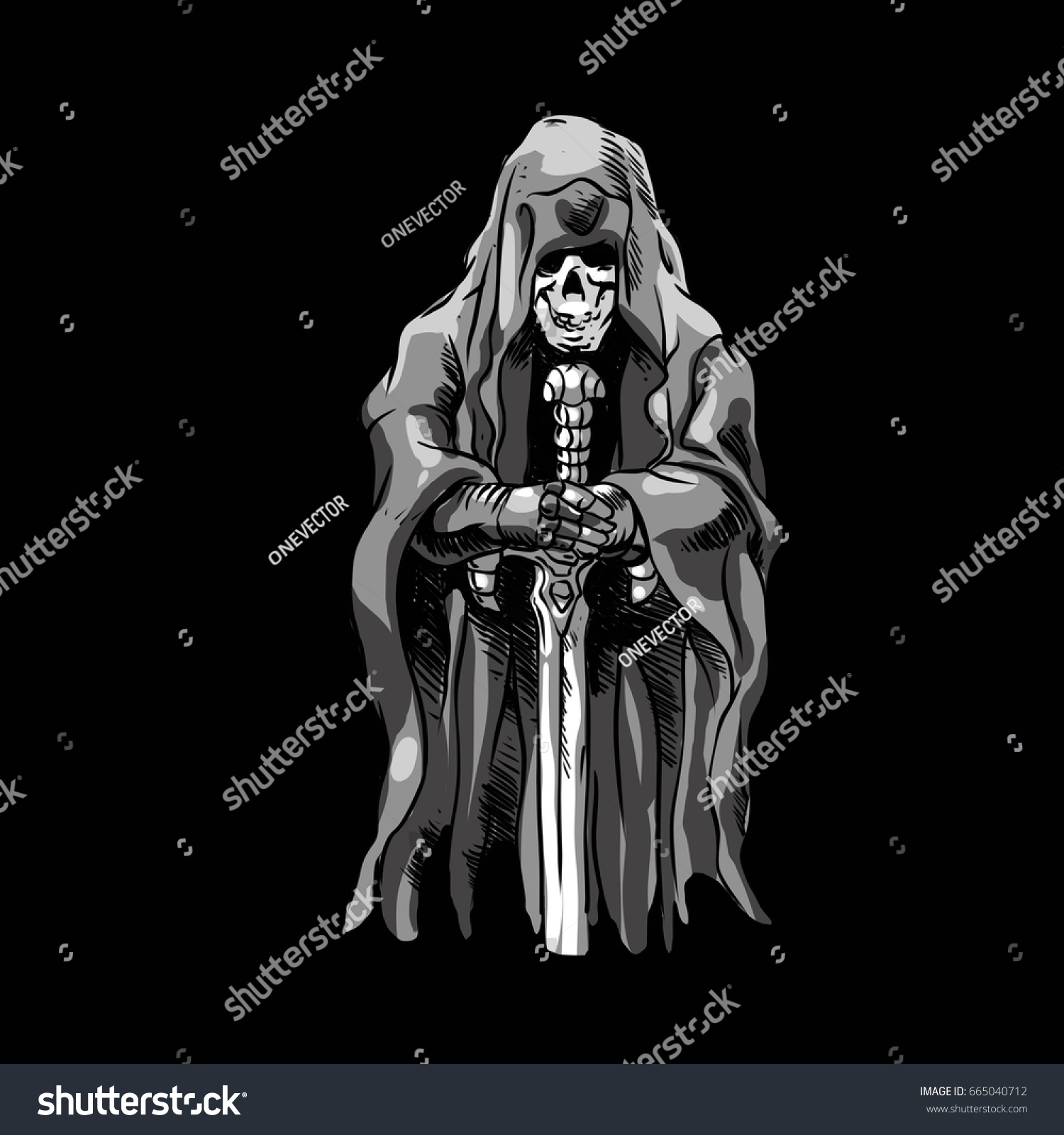 Illustration Grim Holding Sword Stock Illustration 665040712 | Shutterstock