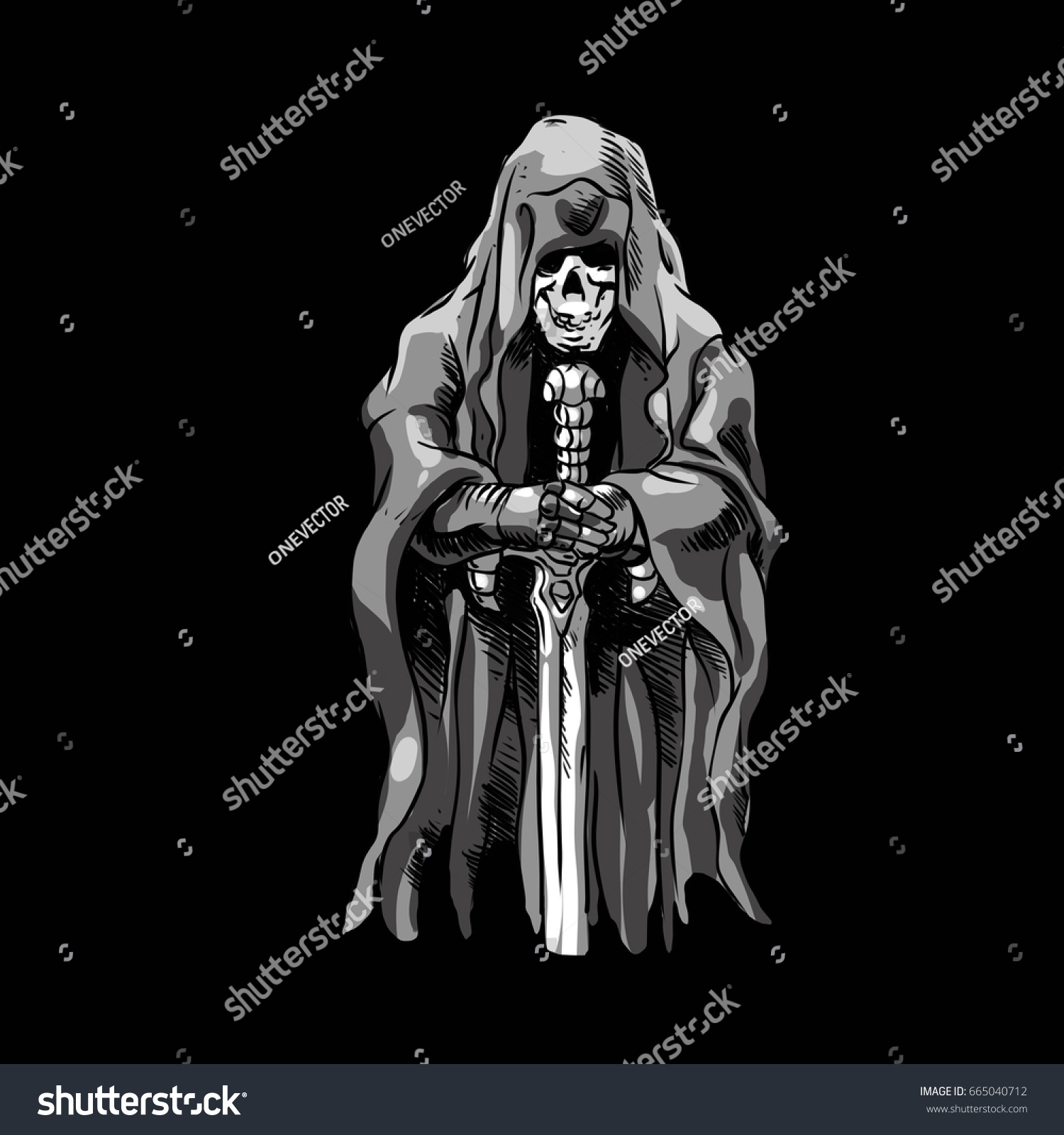 Illustration Grim Holding Sword Stock Illustration 665040712 