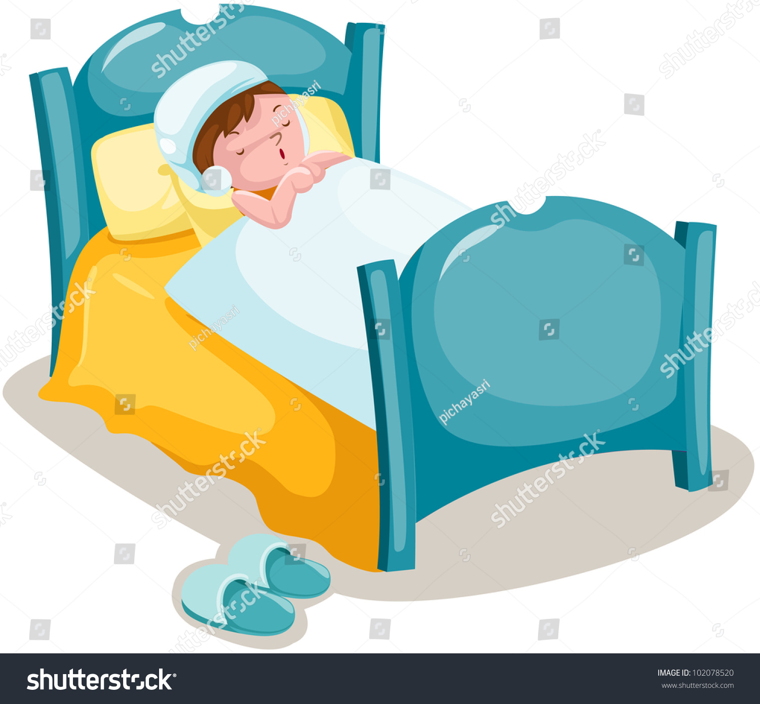 Illustration Of Isolated Boy Sleeping In Bed - 102078520 : Shutterstock