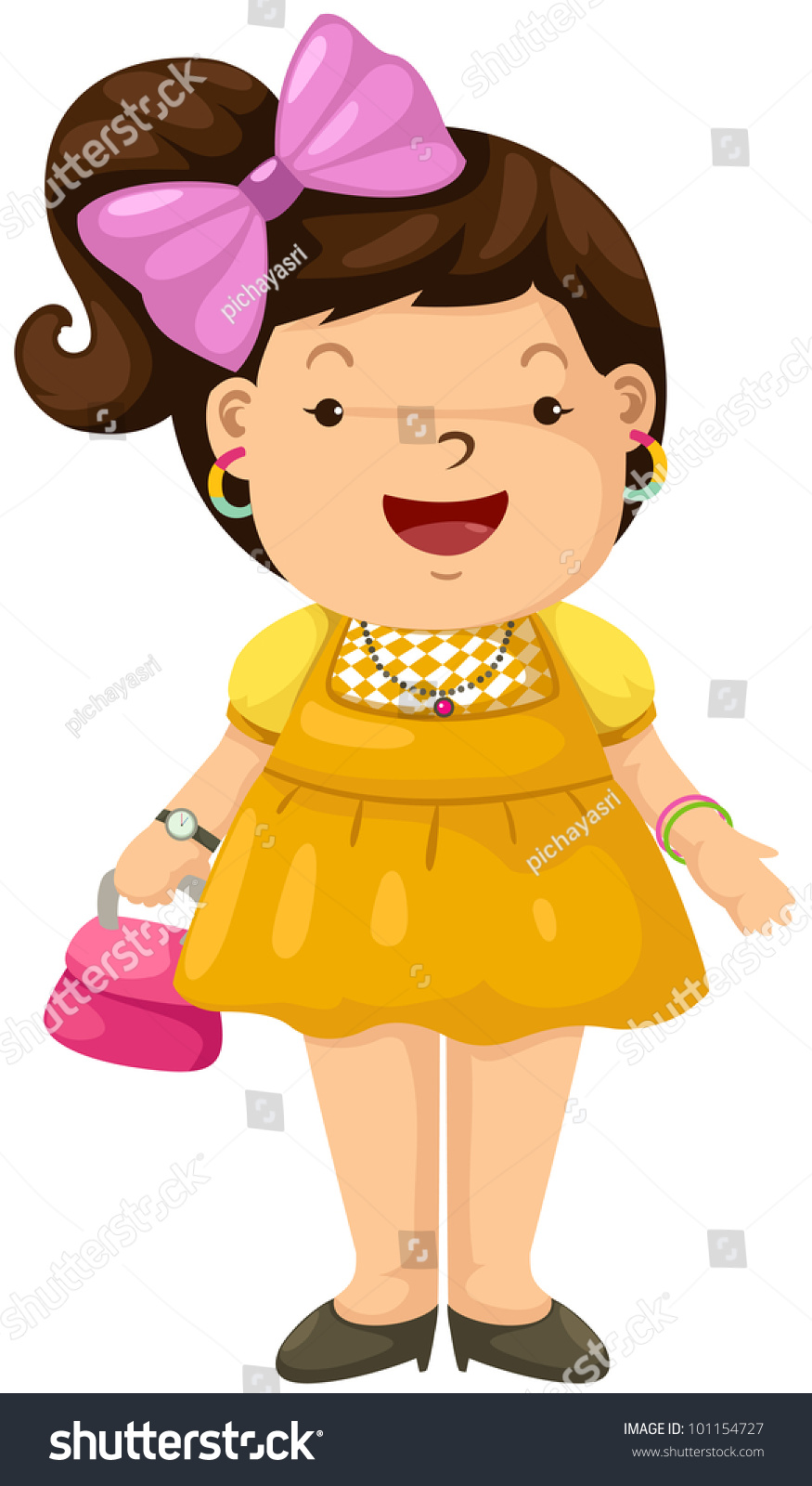 Illustration Of Isolated Little Girl In Party Dress On White ...