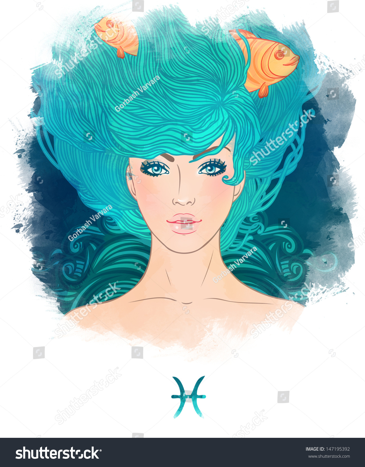 Illustration Of Pisces Astrological Sign As A Beautiful Girl ...