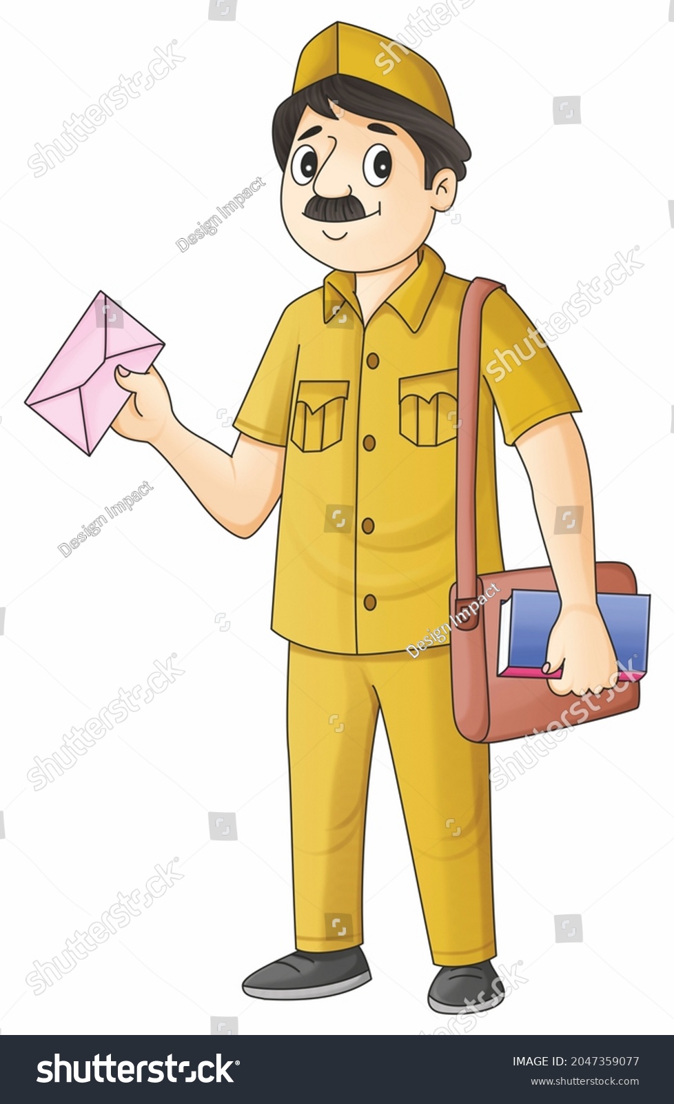 illustration-postman-delivering-mail-postman-holding-stock-illustration