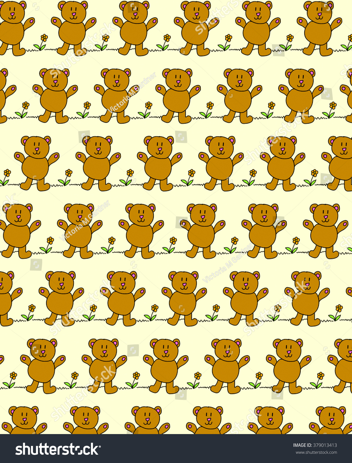 Illustration Repetitive Teddy Bear Design Wallpaper Stock