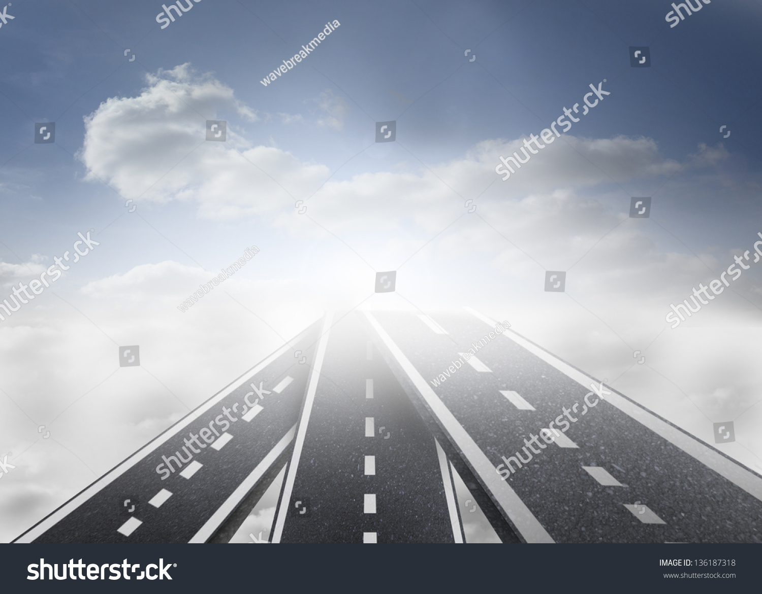 Illustration Of Road Leading Out To The Horizon With Bright Blue Sky ...