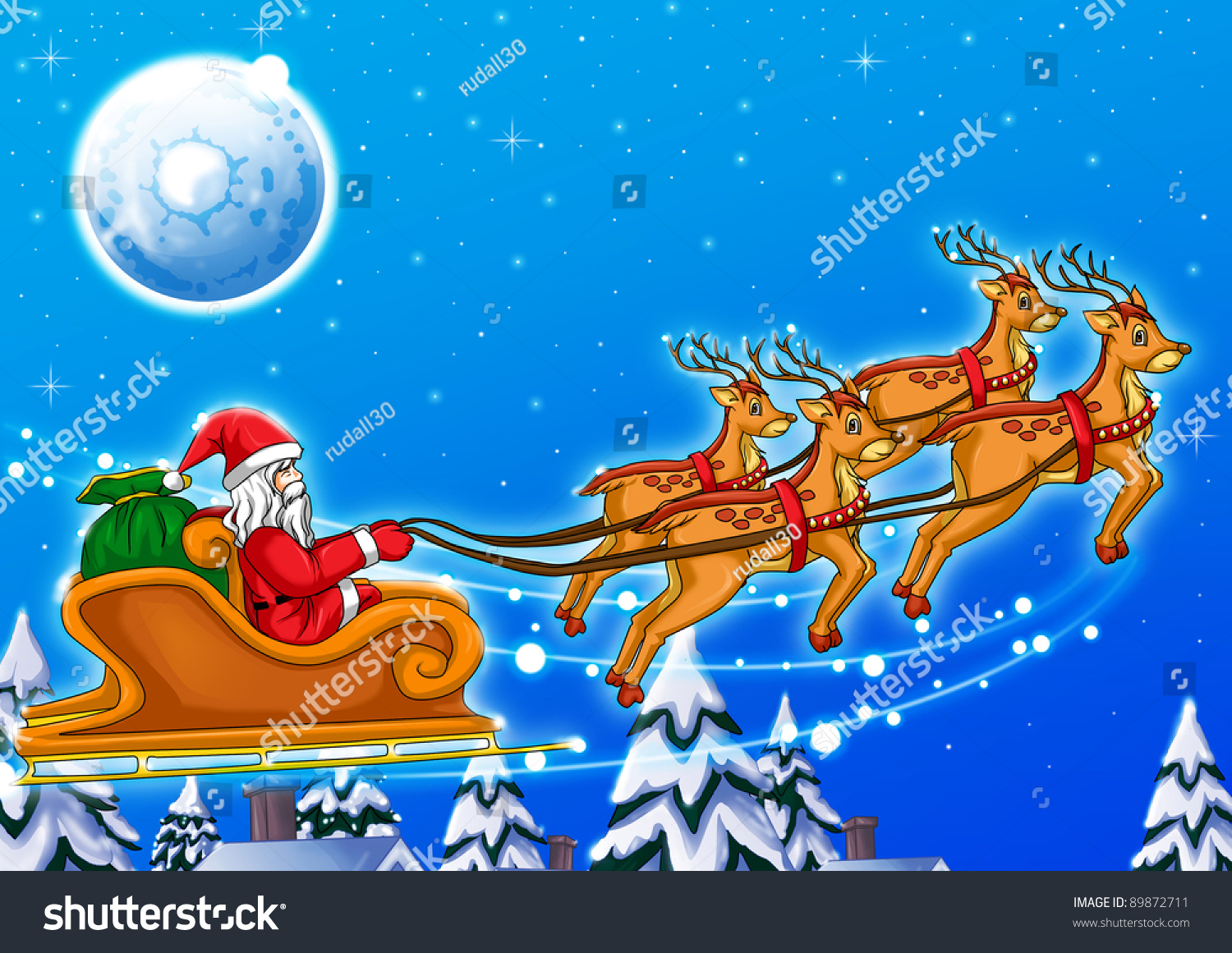 Illustration Santa Claus Riding His Sleigh Stock