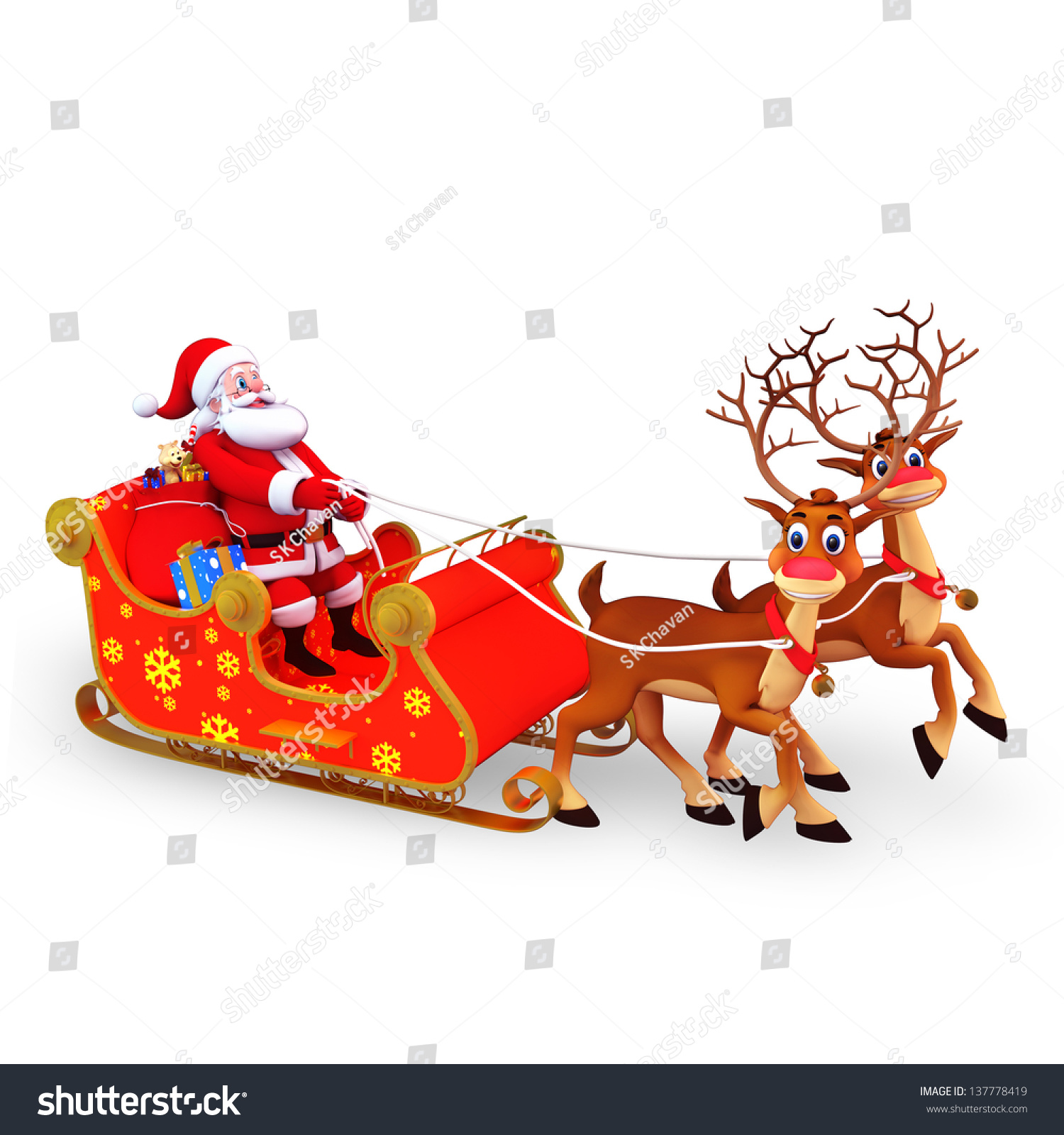 Illustration Of Santa Claus With His Sleigh - 137778419 : Shutterstock