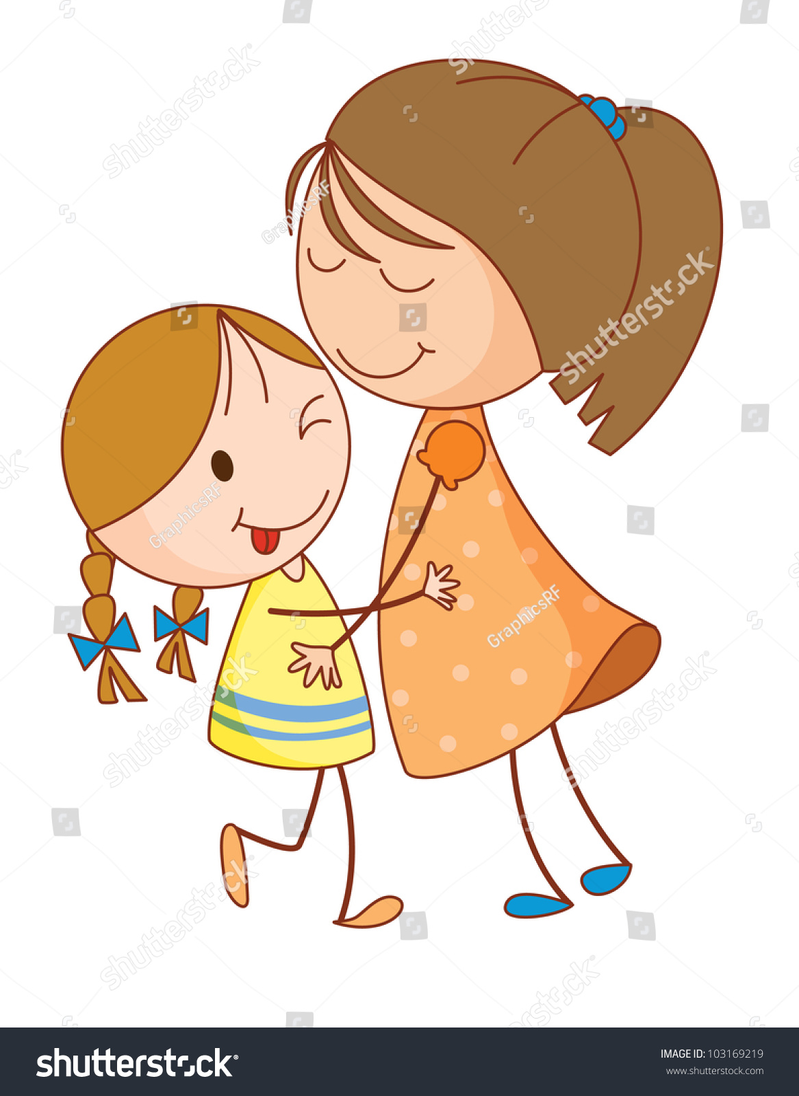 Illustration 2 Sisters Embracing Eps Vector Stock Illustration