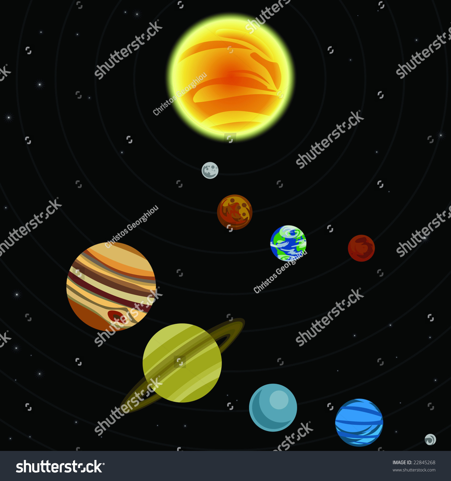 Illustration Of Solar System With Stars And Planets - 22845268 ...